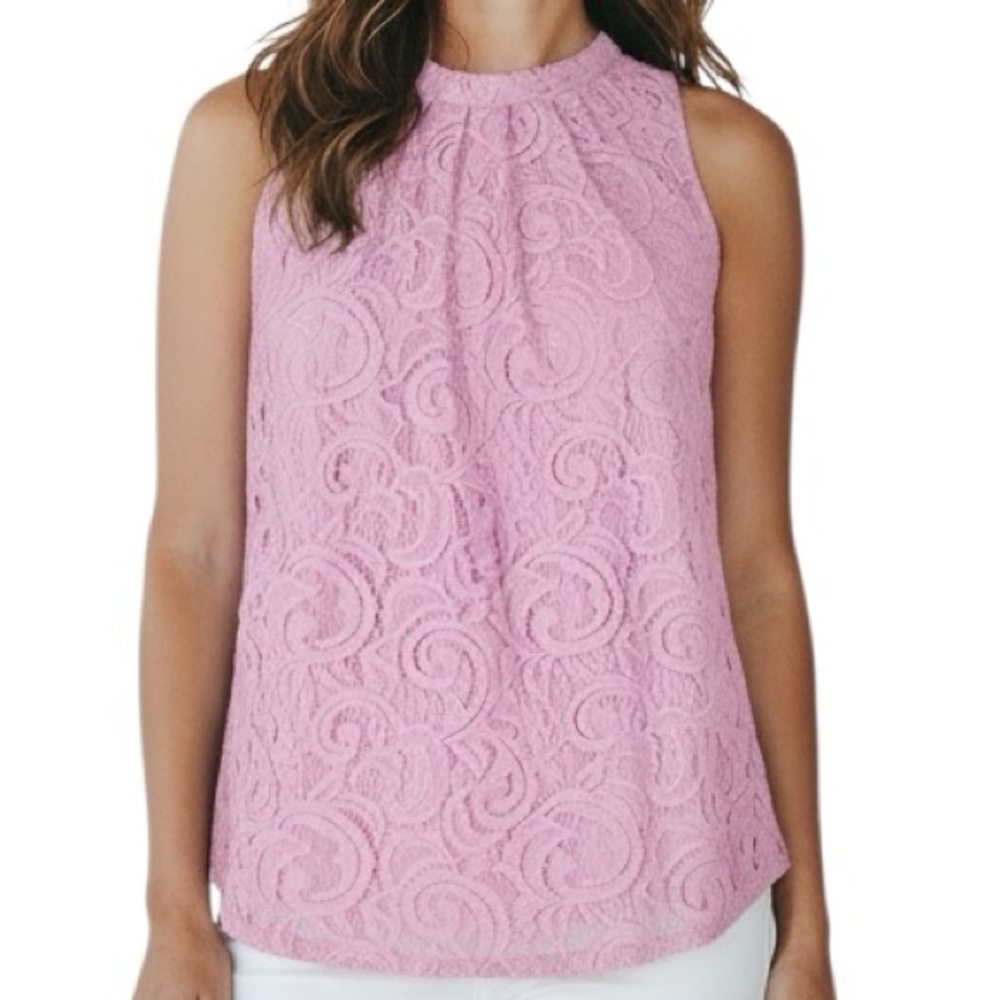NWT ADRIANNA PAPELL Pink Sleeveless Lace Lined Keyhole Back Blouse Size X-Large